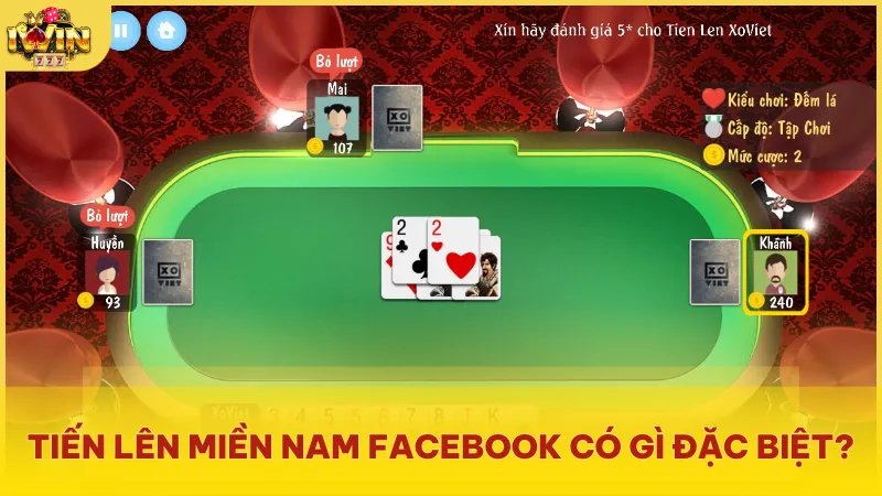 Tiến Lên Miền Nam Facebook cho phép chơi trực tiếp không cần tải app, kết nối bạn bè dễ dàng và nhận thưởng mỗi ngày